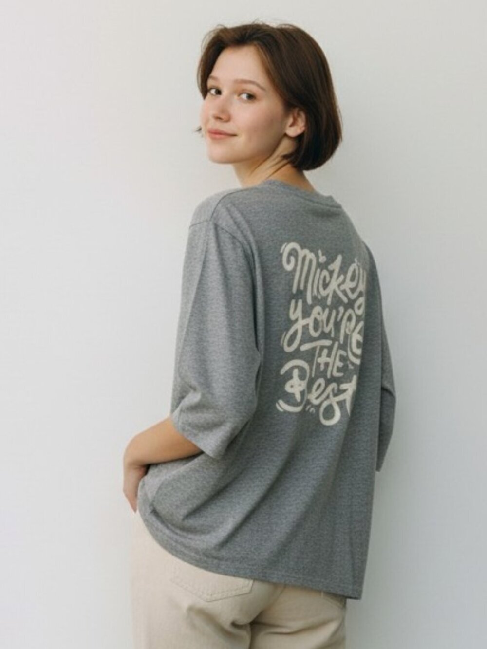 Uniqlo Disney Womens Size XL Gray Mickey You're The Best 3/4 Sleeve T Shirt Tee